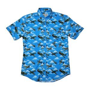 RSVLTS Button Down Shirt The Roosevelts Men's Size Small Blue Warhawk P-40 Plane